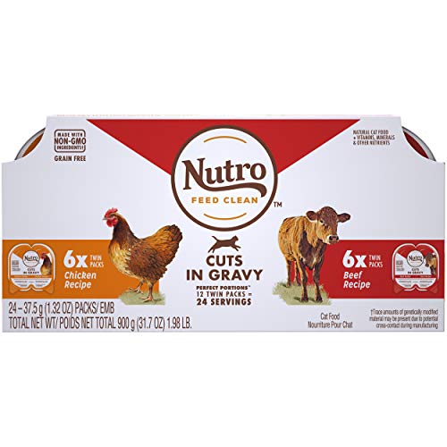 Product Cover NUTRO Perfect Portions Grain Free  Natural Wet Cat Food, Cuts in Gravy, Beef, Chicken, (12) 2.6 oz Twin-Pack Trays