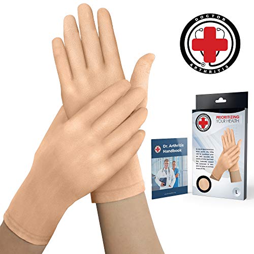 Product Cover Doctor Developed Nude Arthritis Gloves/Skin Gloves and Doctor Written Handbook - Soft with Mild Compression, for Arthritis, Raynauds Disease & Carpal Tunnel (Full-Finger, Small)