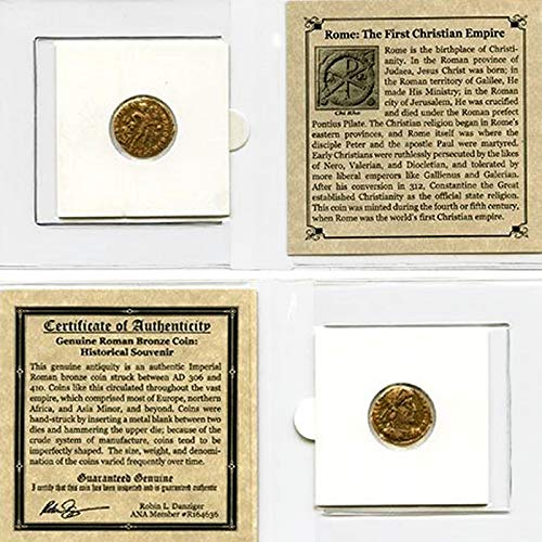 Product Cover 306 IT - 410 AD First Christian Empire ROMAN BRONZE COIN Genuine Ancient Antique from 306-410 AD - Genuine Roman Bronze Coin - Historical Souvenir with Certificate of Authenticity Bronze Good