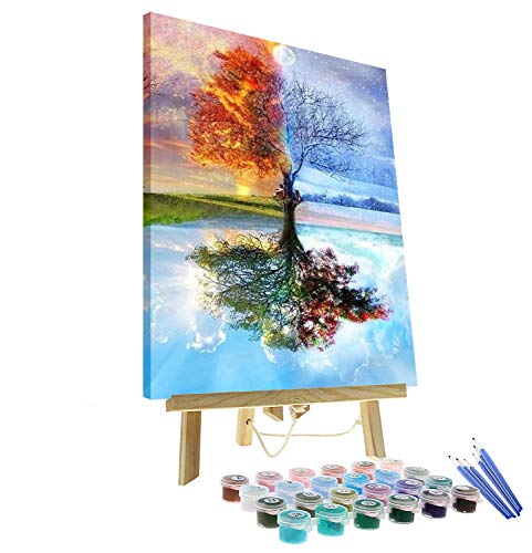 Product Cover DIY Oil Painting Paint by Number Kit for Adults Kids Beginner - Four Season Tree of Life 16