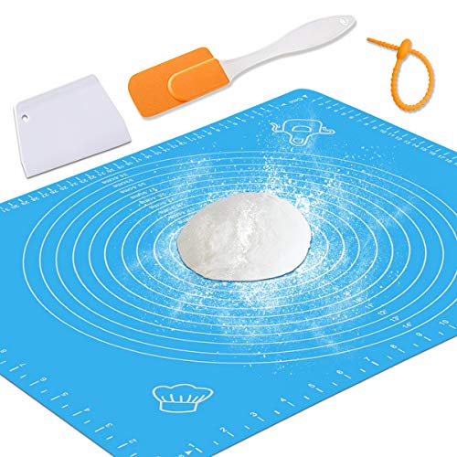 Product Cover Silicone Baking Mat with Measurements - Heat Resistant, BPA Free, Non-Stick Pastry Mat for Rolling Dough - Easy to Clean Silicone Mat - Does Not Discolor-Blue