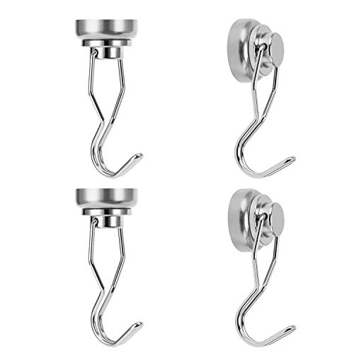 Product Cover Ant Mag - Swivel Swing Magnetic Hooks, 50lbs Heavy Duty Neodymium Magnet 4 Pack with Scratch Proof Stickers-Great for Refrigerator, Kitchen, Store, Door, Grill, BBQ, Office or Warehouse. [Silver]
