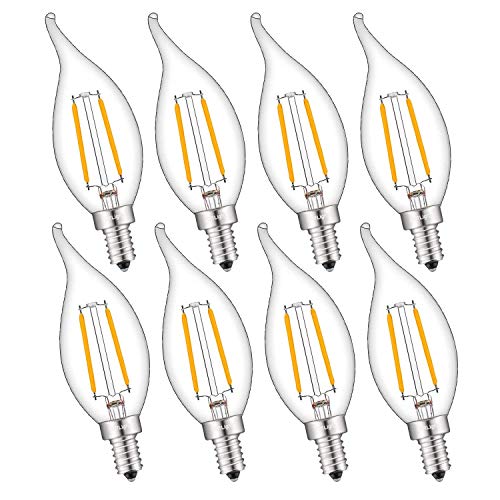Product Cover CRLight 2W 250LM Dimmable LED Candelabra Bulb 2500K Warm White, 25W Equivalent E12 Base LED Candle Bulbs, Antique CA11 Flame Shape Clear Glass Chandelier Light Bulbs, Pack of 8