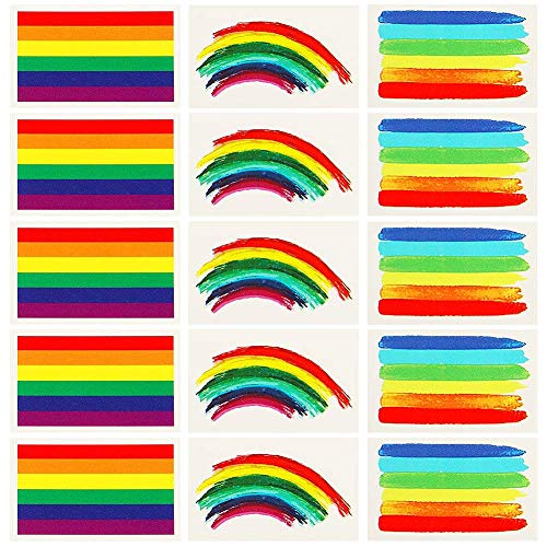 Product Cover 24pcs Gay Pride Rainbow Stickers Temporary Tattoo Body Paint 3 Shapes Tattoo Set for Gay Pride celebrations (square)