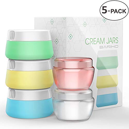 Product Cover Travel Accessories Bottles Containers Sets, Silicone & PP Cream Jars for toiletries, Compact Travel Size Containers with Hard Sealed Lids for Face Hand Body Cream (5 Pieces)