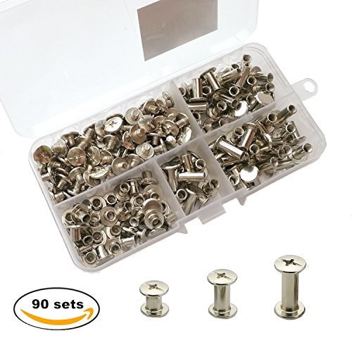 Product Cover YMAISS 90 Sets Chicago Screws 3 Size 1/4,3/8,1/2in Screw Posts Bookbinding Posts Binding Screw Chicago Button Post Rivets Screw Belt Screws Leather Photo Albums Screw Round Phillip Head, Silver Color