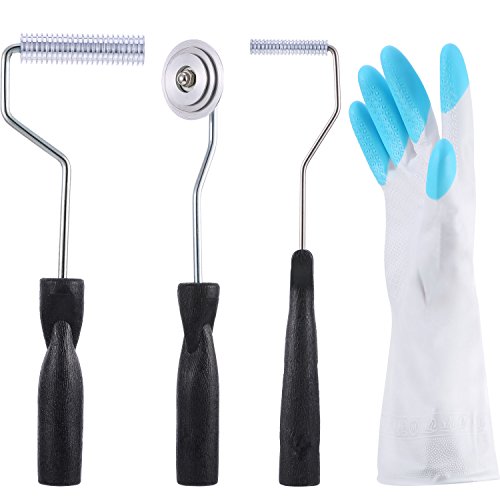 Product Cover Fiberglass Roller Set with 1 Pair Gloves, Bubble Paddle Tool Fiberglass Laminating Roller Fiberglass Rollers for Mold Resin Composite Fiberglass Resin (Style 1, 4 Pieces)