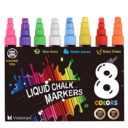 Product Cover Voilamart Chalk Markers Art Markers Pens Kit Multiple Colors Square Tips Brush Tips Fine Tips for Drawing Sketching Highlighting (8 Colors)