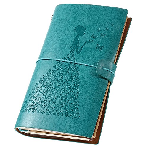 Product Cover Leather Journal, Vintage Refillable Travelers Notebook Writing Journal for Women with Line Paper+ 1 PVC Zipper Pocket +18 Card Holder 4.7 X 7.9in (Blue)