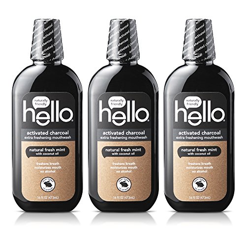 Product Cover Hello Oral Care Activated Charcoal Extra Freshening Fluoride Free and Alcohol Free Mouthwash with Natural Fresh Mint and Coconut Oil, 3 Count