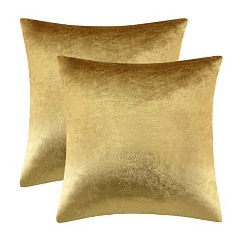 Product Cover GIGIZAZA Gold Velvet Decorative Throw Pillow Covers,18x18 Pillow Covers for Couch Sofa Bed 2 Pack Soft Cushion Covers (Gold, 18 x 18- Set of 2)