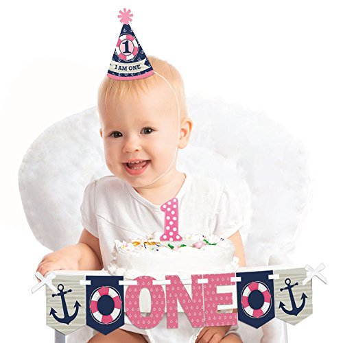 Product Cover Big Dot of Happiness Ahoy - Nautical Girl 1st Birthday - First Birthday Girl Smash Cake Decorating Kit - High Chair Decorations