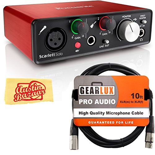 Product Cover Focusrite Scarlett Solo USB Audio Interface Bundle with XLR Cable and Austin Bazaar Polishing Cloth