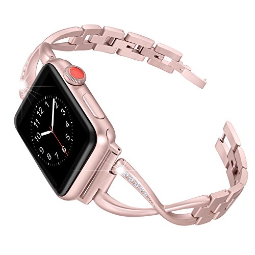 Product Cover Secbolt Stainless Steel Band Compatible Apple Watch Band 38mm 40mm Women Iwatch Series 5/4/3/2/1 Accessories Metal Wristband X-Link Sport Strap, Rose Gold