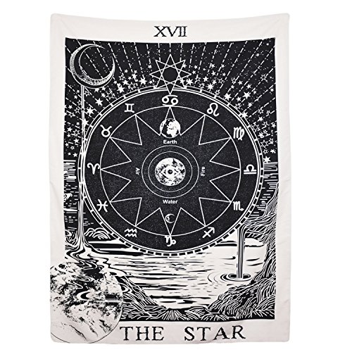 Product Cover BLEUM CADE Tarot Tapestry The Moon The Star The Sun Tapestry Medieval Europe Divination Tapestry Wall Hanging Tapestries Mysterious Wall Tapestry Home Decor (The Star 51×59 Inches)