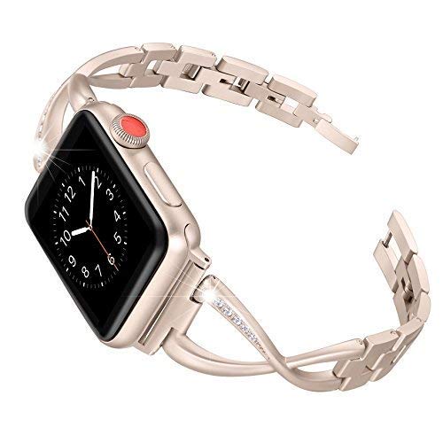Product Cover Secbolt Stainless Steel Band Compatible Apple Watch Band 38mm 40mm Women Iwatch Series 4, Series 3, Series 2 1 Accessories Metal Wristband X-Link Sport Strap, Champagne Gold