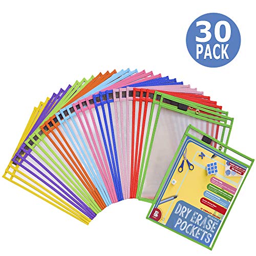 Product Cover Dry Erase Pockets 30 Pack - Dry Erase Sleeves - Reusable Sheet Protectors - School or Work - Oversized 10 x 13 Inches - Dry Erase Sheets - Job Ticket Holders