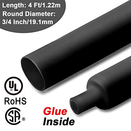 Product Cover 3/4 inch (19mm) 3:1 Dual Wall Adhesive Heat Shrink Tubing, Large Diameter Glue Lined Marine Cable Sleeve Tube, Premium Wire Wrap Protector for DIY by MILAPEAK (4 Feet, Black)
