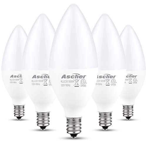 Product Cover Ascher E12 LED Candelabra Light Bulbs, 5W, Equivalent 60W Incandescent Bulb, 550 Lumens, Daylight White 5000K, Candelabra Base, Non-dimmable, Chandelier Bulb, Pack of 5