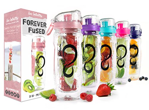 Product Cover Live Infinitely 32 oz. Infuser Water Bottles - Featuring a Full Length Infusion Rod, Flip Top Lid, Dual Hand Grips & Recipe Ebook Gift (Rose Gold, 32 oz)
