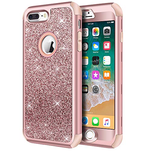 Product Cover iPhone 8 Plus Case, iPhone 7 Plus Case, Hython Heavy Duty Defender Protective Case Bling Glitter Sparkle Hard Shell Armor Hybrid Shockproof Rubber Bumper Cover for iPhone 7 Plus and 8 Plus, Rose Gold