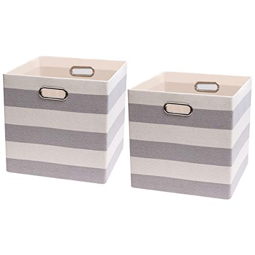 Product Cover Posprica Storage Cubes,13×13 Collapsible Storage Baskets Bins Fabric Drawers - 2pcs, Grey-White Striped