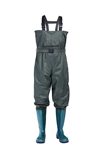 Product Cover no!no! Chest Waders,Fishing Waders for Men and Women Waterproof Nylon/PVC Bootfoot Hunting Waders with Boots Fishing Waiters with Wading Boots,Lightweight Green Waders （11）