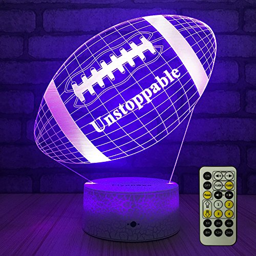 Product Cover FlyonSea Football lamp, Rugby Ball Bedside Lamp 7 Colors Change + Remote Control with Timer Kids Night Light Optical Illusion Lamps for Kids Lamp As a Gift Ideas for Boys or Kids