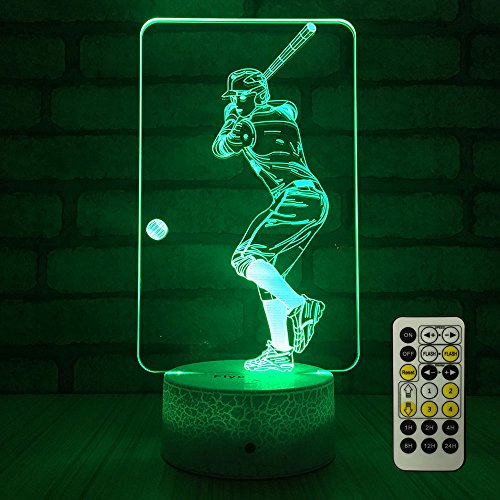 Product Cover FlyonSea Baseball lamp,Bedside Lamp 7 Colors Change + Remote Control with Timer Kids Night Light Optical Illusion Lamps for Kids Lamp As Gift Ideas for Boys or Kids