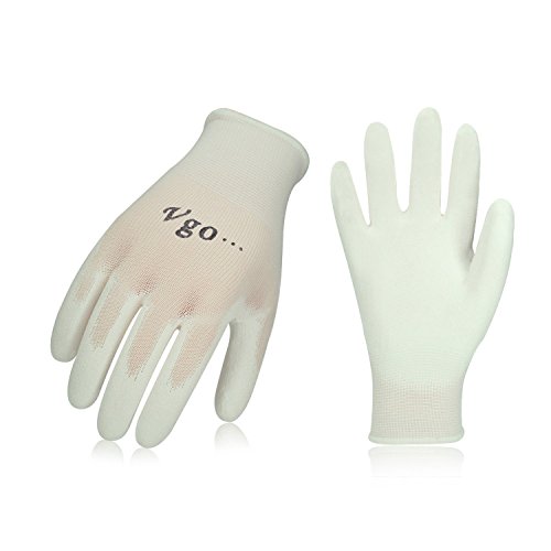 Product Cover Vgo 15Pairs PU Coated Gardening and Work Gloves (Size XL,White,PU2103)