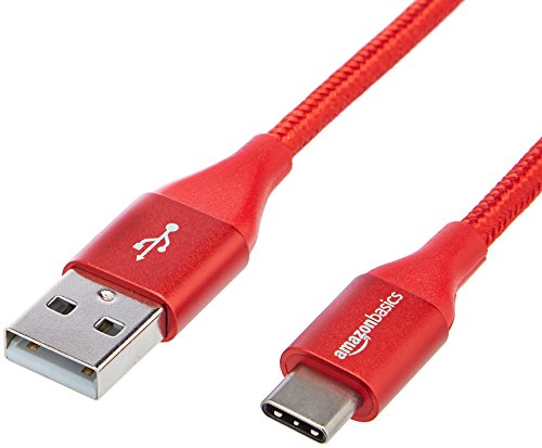 Product Cover AmazonBasics Double Braided Nylon USB Type-C to Type-A 2.0 Male Cable, 1 Feet (0.3 Meters) - Red