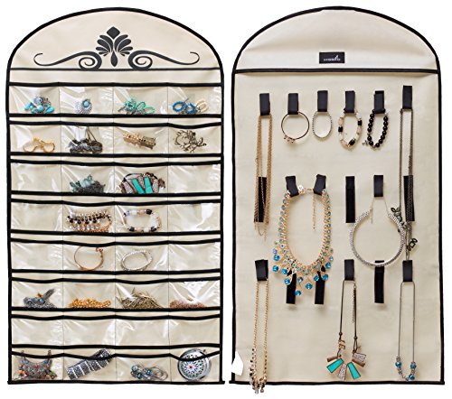 Product Cover MISSLO Hanging Jewelry Organizer Holder 32 Pockets 18 Loops for Accessories Storage, Beige