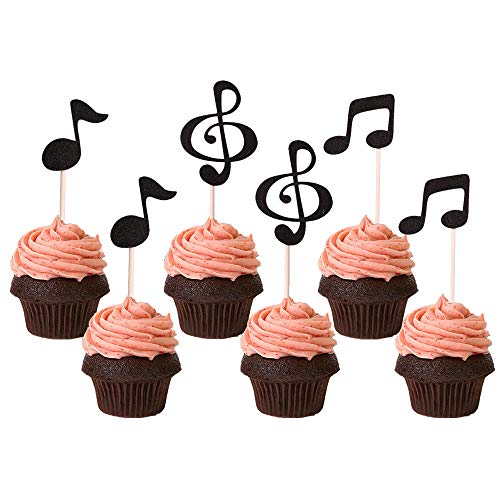 Product Cover Black Music Notes Cupcake Toppers for Music Themed Party Decorations, 36CT