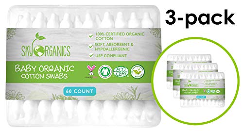 Product Cover Baby Cotton Swabs (3 packs of 60 ct. Total 180), Organic Fragrance and Chlorine-Free Kids Safety Swabs, 100% Biodegradable Gentle Baby Qtips, Cruelty-Free & Hypoallergenic Children Cotton Buds
