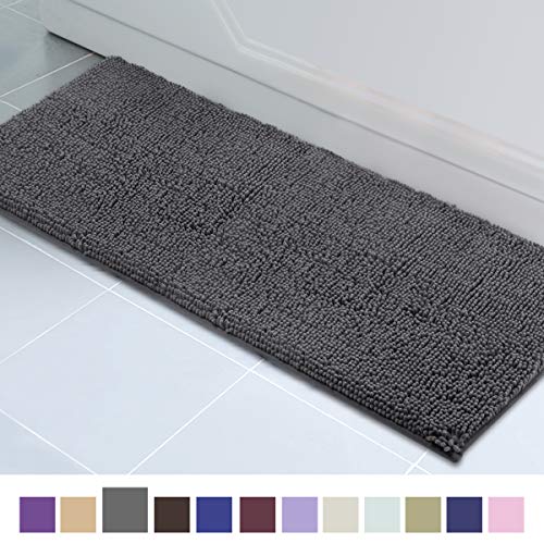 Product Cover ITSOFT Non Slip Shaggy Chenille Soft Microfibers Runner Large Bath Mat for Bathroom Rug Water Absorbent Carpet, Machine Washable, 21 x 59 Inches Charcoal Gray