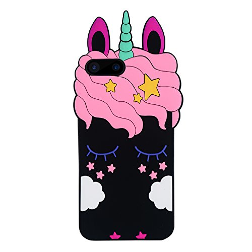 Product Cover Joyleop Black Unicorn Case for iPhone 7 Plus 8 Plus,Cartoon Soft Silicone Cute 3D Fun Cover,Kawaii Unique Kids Girls Cases,Fashion Animal Character Skin,Gel Shockproof Shell iPhone 7G／8G Plus + 5.5