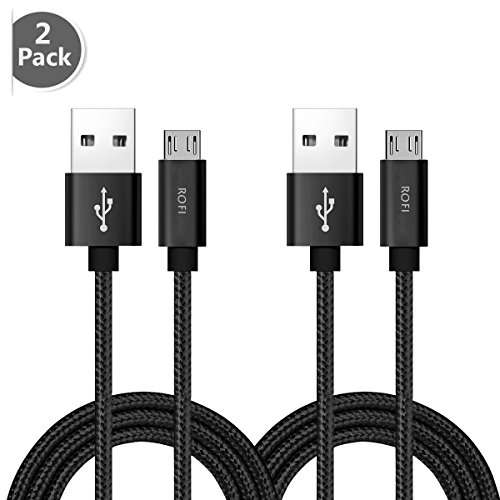 Product Cover RoFI Micro USB Cable, [2Pack] 0.6M Android Charger, Nylon Braided Micro USB Charger, High Speed USB 2.0 A to Micro B Charging Cord Universal for HTC, S6, Kindle, Android, and More (Black, 2 Feet)