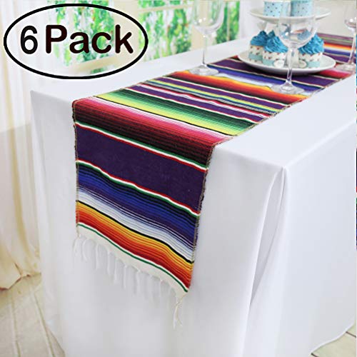 Product Cover Koyal Pack of 6 14 x 84 inch Mexican Serape Table Runner for Mexican Party Wedding Decorations Fringe Cotton Table Runner