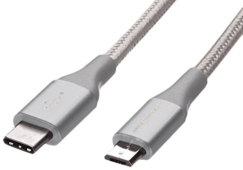 Product Cover AmazonBasics Double Braided Nylon USB Type-C to Micro-B 2.0 Male Charger Cable | 1 foot, Silver