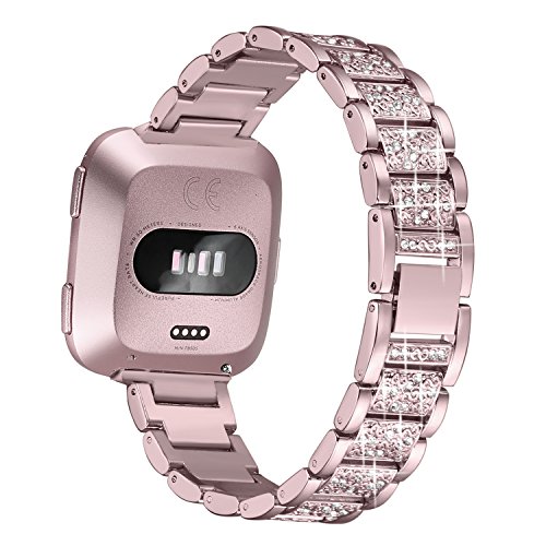 Product Cover bayite Bling Bands Compatible with Fitbit Versa/Versa 2 for Women, Dressy Metal Bracelet Rhinestone Jewlery Wristband, Rose Gold