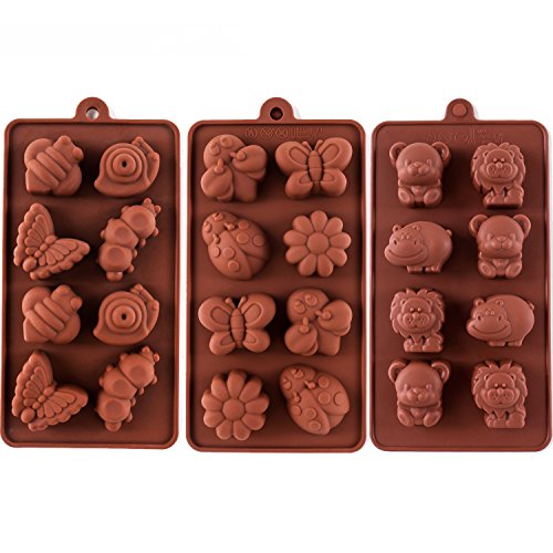 Product Cover STARUBY Silicone Molds Non-stick Chocolate Candy Mold,Soap Molds,Silicone Baking mold Making Kit, Set of 3 Forest Theme with Different Shapes Animals,Lovely & Fun for Kids