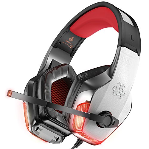 Product Cover BENGOO V-4 Gaming Headset for Xbox One, PS4, PC, Controller, Noise Cancelling Over Ear Headphones Mic, LED Light Bass Surround Soft Memory Earmuffs for Computer Laptop Mac Nintendo Switch -Red