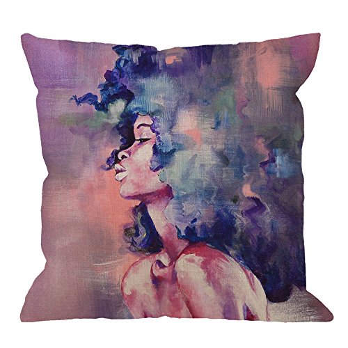 Product Cover HGOD DESIGNS Africa Pillow Case,Watercolor Purple Sexy African Woman Art Design Cotton Linen Cushion Cover Square Standard Home Decorative for Men/Women 18x18 inch Purple