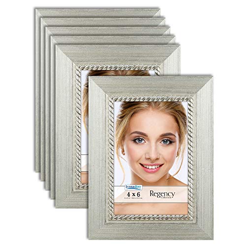 Product Cover Icona Bay 4x6 Picture Frame (6 Pack, Silver), Silver Photo Frame 4 x 6, Wall Mount or Table Top, Set of 6 Regency Collection