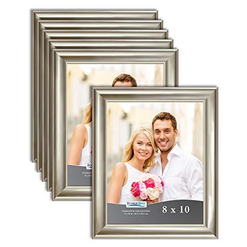 Product Cover Icona Bay 8x10 Picture Frame (Champagne, 6 Pack), Champagne Photo Frame 8 x 10, Wall Mount or Table Top, Set of 6 Elegante Collection