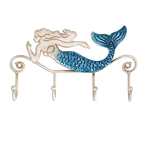 Product Cover Tooarts Wall Mounted Key Holder Iron Mermaid Wall Decoration 4 Hooks for Coats Towels Bags Wall Mount Clothes Holder Screws Included