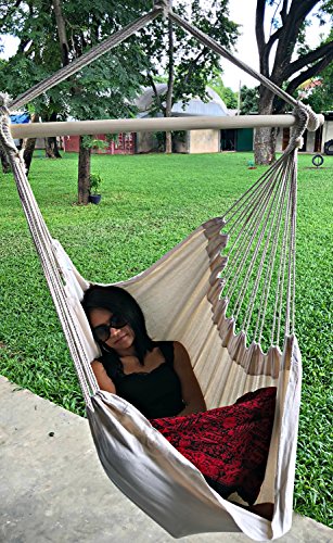 Product Cover Large Brazilian Hammock Chair by Hammock Sky - Cotton Weave - Extra Long Bed - Hanging Chair for Yard, Bedroom, Porch, Indoor/Outdoor (Natural)