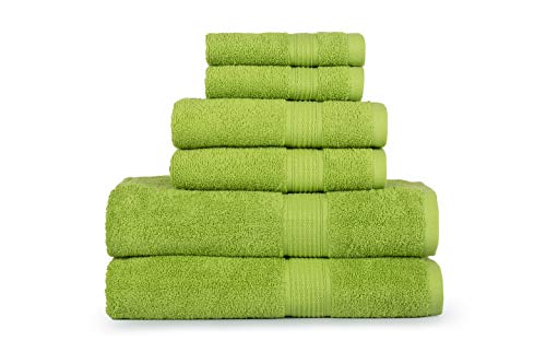 Product Cover CASA LINO Hydro Basics Fade-Resistant 6-Piece Cotton Towel Set, 100% Cotton Terry Bathroom Set, Soft, Absorbent, Machine Washable, Quick Dry (Lime Green)