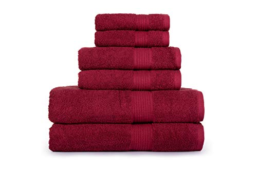 Product Cover CASA LINO Hydro Basics Fade-Resistant 6-Piece Cotton Towel Set, 100% Cotton terry bathroom set, Soft, Absorbent, Machine Washable, Quick Dry (red)