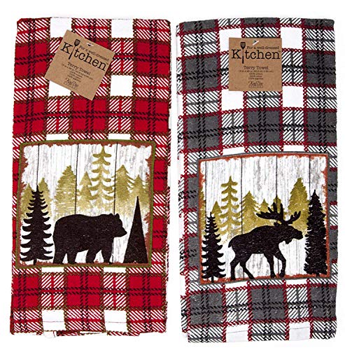 Product Cover Kay Dee Kitchen Terry Towels 2pc Set Cabin Moose Bear Mountain Life Value Set